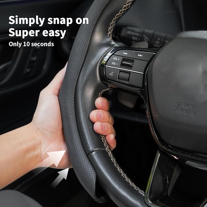 Nappa Leather Car Steering Wheel Cover Non Slip Vehicle Steering Wheel Cover Trim Protector, Quick Install Comfy Automotive Interior Decor, Universal fit 14½ to 15 inches Car Pickup SUV