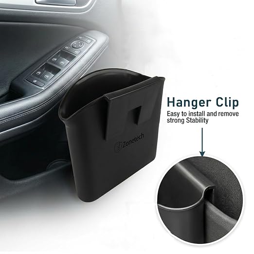 Portable Hanging Mini Car Garbage Can – Classic Black Trash Container - Premium Quality Automotive Universal Compact Traveling Wastebasket for Vehicle,Office, Home (1-Pack)