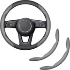 2-Piece Steering Wheel Cover, Carbon Fiber Segmented Steering Wheel Protector, Universal and Anti-Slip Durable Car Leather Protective Cover, Car Interior Accessories for Women and Men (Gray)