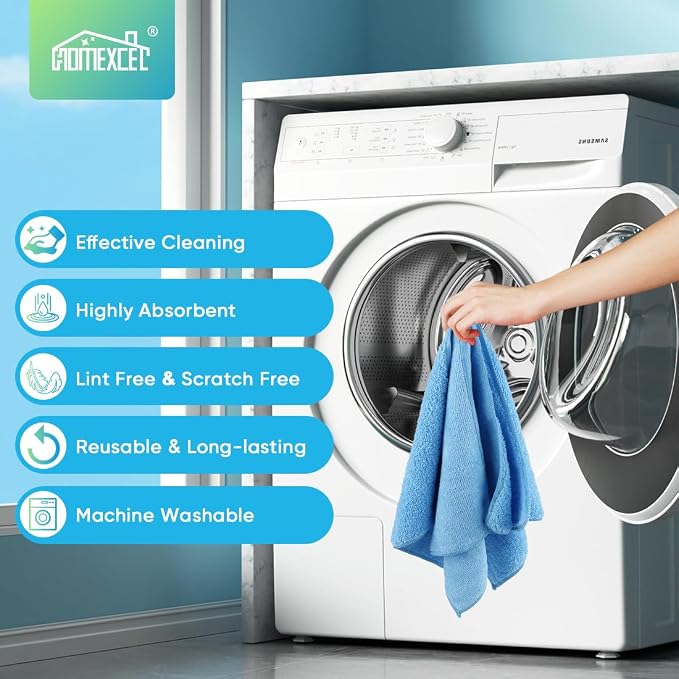 Blue Microfiber Cleaning Cloth, 12 Pack Premium Microfiber Towels for Cars, Lint Free, Scratch-Free, Highly Absorbent, Reusable Cleaning Rags for Car, Household, Kitchen, Window,11.5"X11.5"