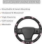Cartoon Axolotl Cherry Blossom Car Steering Wheel Cover Non-Slip Rubber Steering Wheel Covers Warm Breathable Sweat Absorption 15 Inches Pink