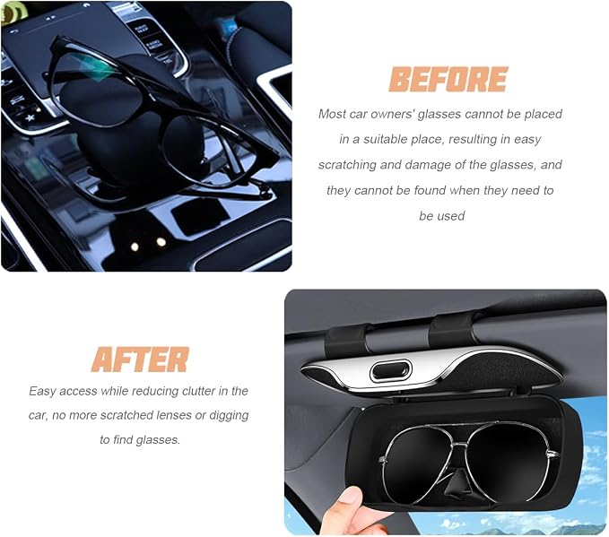 Sunglasses Holder for Car Sun Visor, Protective Automotive Eyeglasses Storage Case Hanger, Soft Vehicle Interior Glasses Organizer Box Accessories, Universal for SUV Sedan Truck (Brown)