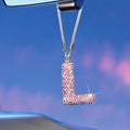 Bling Pink Car Accessories for Women Letter Charm, Rainbow Color Rear View Mirror Cute Crystal Pendant Car Decorations, Lucky Gifts Girly Diamond Rhinestone Charm Letter L