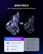 SUNDA 120W USB C Fast Car Charger, 4-Port (2 USB-C + 2 USB A) PD 3.0/60W, PPS QC 3.0, Charging for Family & Road Trip, Cigarette Lighter Adapter for iPhone/Samsung Galaxy/Google Pixel/iPad