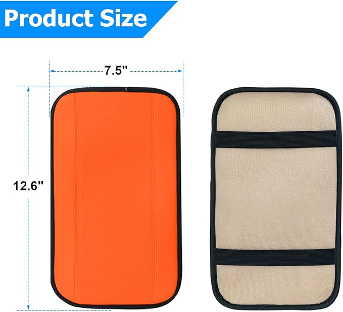 Car Armrest Storage Box Mat, Fiber Leather Car Center Console Cover, Car Armrest Seat Box Cover Accessories Interior Protection for Most Vehicle, SUV, Truck, Car (Orange)