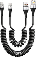 USB Type C Coiled Cable Fast Charging (3FT/5FT), 2Pack Android Auto Charging Cord for Car, Short USB A to USB C Charge Cable Compatible with iPhone 17/16/15/Pro Max/Samsung Galaxy S20 Note 10 and More