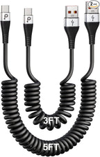 USB Type C Coiled Cable Fast Charging (3FT/5FT), 2Pack Android Auto Charging Cord for Car, Short USB A to USB C Charge Cable Compatible with iPhone 17/16/15/Pro Max/Samsung Galaxy S20 Note 10 and More