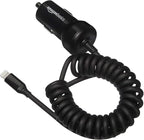 12W (5V, 2.4A) Fast Car Charger with Coiled Lightning Cable, MFi Certified for iPhone, iPad and Apple Devices, 1.5 ft, Black