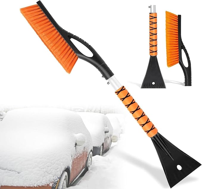 27" Snow Brush and Ice Scrapers for Car Windshield, Trucks, Car Accessories | 2 in 1 Detachable Snow Remover with Ergonomic Foam Handle