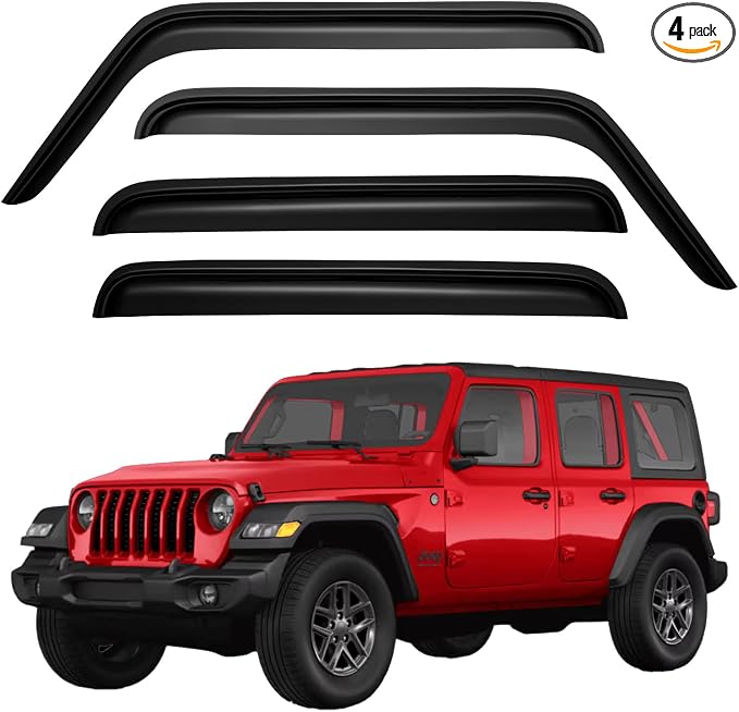 Window Visors Rain Guards Shield for 2007-2018 Jeep Wrangler JK Unlimited 4-Door, Out-Channel Window Vent Wind Deflectors Visors Shades for 07-18 Wrangler JKU