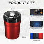 Car Ashtray with Lid, Easy Clean Up Detachable Smokeless Ashtray with LED Blue Light, Portable Mini Ash Tray Cup Holder for Car Home Office Travel, Interior Auto Accessories (Red, Larger)