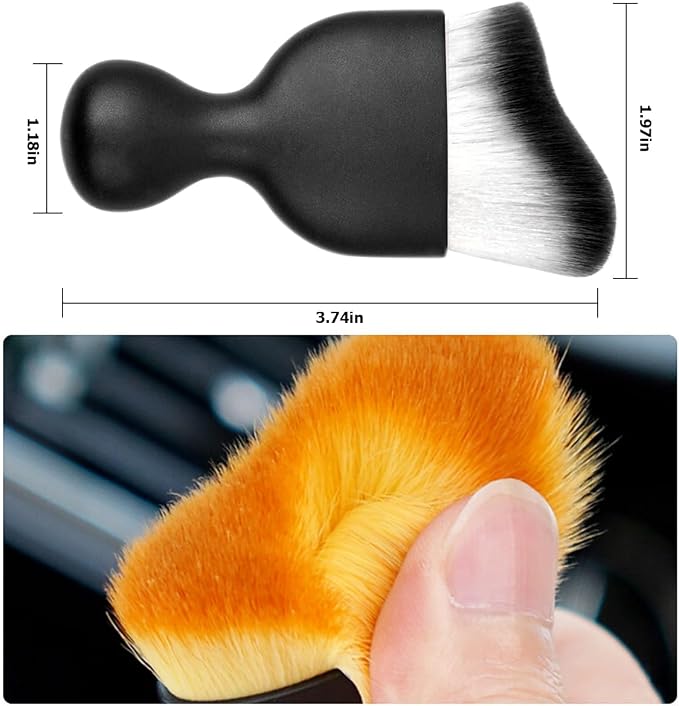 2PCS Car Interior Detailing Brush with Dust Cover, Auto Soft Hair Cleaning Brushes, Scratch Free Curved Dirt Collectors, for Dashboard Air Conditioner Vents Leather Computer (White/Black/2PCS)