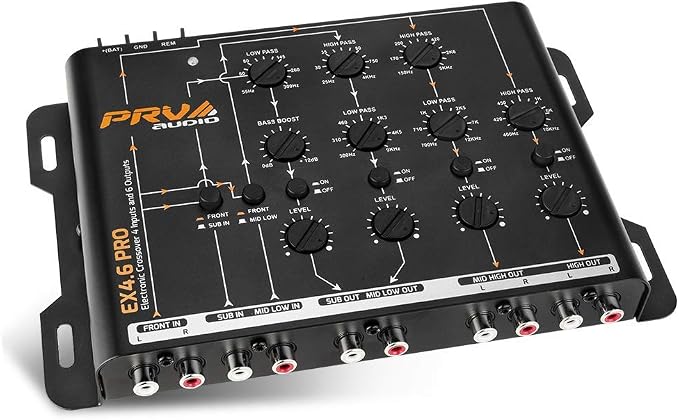 Crossover Car Audio EX4.6 PRO 4 Way or 3 Way Electronic Crossover 9 Volts, 4 in 6 Out RCA Channels Car Sound Processor - EX4.6PRO