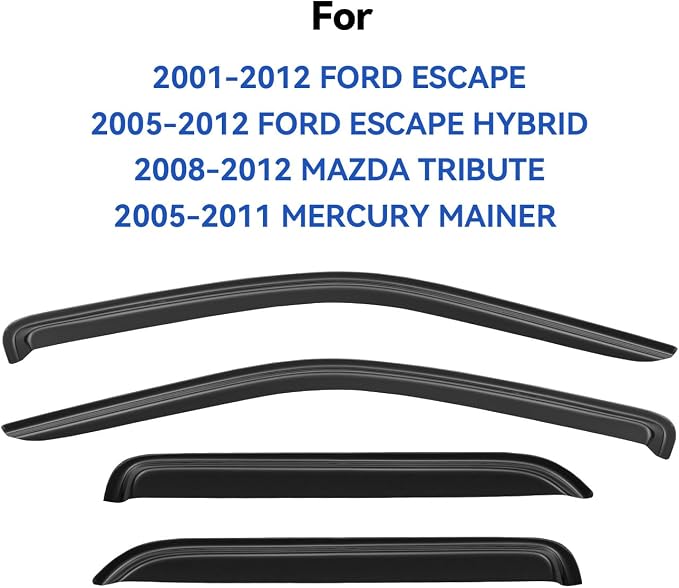 Window Visors Rain Guards Shield for 2001-2012 Ford Escape, Out-Channel Window Vent Wind Deflectors Visors Shades for 2005-2012 Ford Escape Hybrid, 2008-2012 Mazda Tribute, 2005-2011 Mercury Mainer