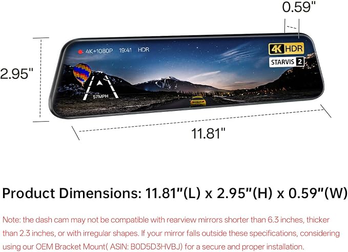 S12 Pro Mirror Dash Cam with STARVIS 2 Sensor, Rear View Mirror Camera 5.8GHz WiFi, 4K Front and 1080P Rear Backup Camera for Car, ADAS, Voice Control, Color Night Vision, 64G Meomory Card