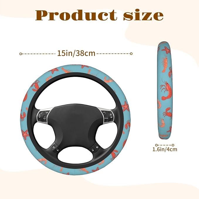 Steering Wheel Cover Accessories Neoprene Cover, Breathable Non-Slip Easy to Install Suitable for Women Men, 14.5-15.5 Inch for Car SUV Van Truck Universal - Seafood