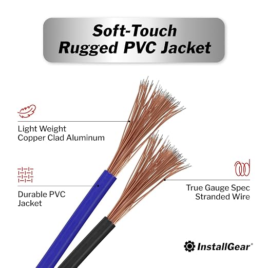 8 Gauge Wire (50Ft) Copper Clad Aluminum CAA - Primary Automotive, Car Amplifier Power and Ground Cable, Battery Cable, Audio Speaker Stereo, RV Trailer Wiring