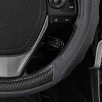UltraSport Gray Carbon Fiber Steering Wheel Cover, Standard 15 inch Size, Black Faux Leather Comfort Grip, Car Steering Wheel Cover for Auto Truck Van SUV