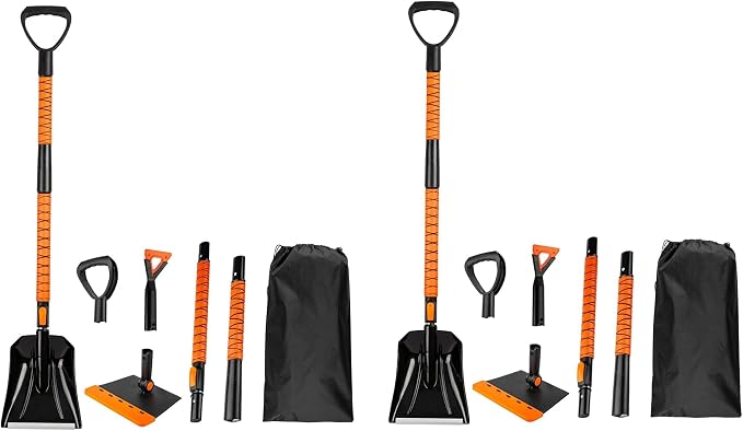 Extendable Snow Squeegee,Ice Scraper and Shovel 42" 5- Rotating Snow Squeegeee Head, 3-1 Extndable Ice Scraper,Shovel with Egonormic Handle Heavy Duty (2-Pack)