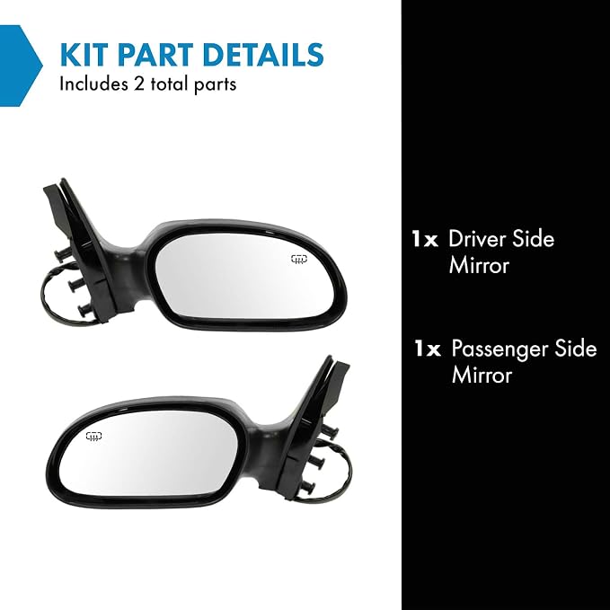 4 Piece Driver and Passenger Side Mirror Assembly Set Electric Adjustment Heated No Memory Black Compatible with 2000-2007 Ford Taurus 2000-2005 Mercury Sable With Textured Cap FO1320193 FO1320353