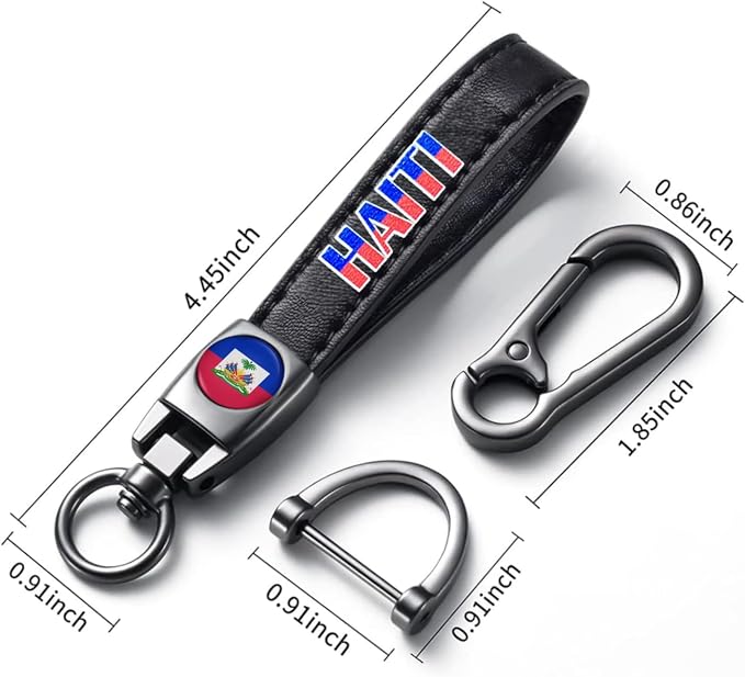 Haiti Flag Tire Valve Stem Caps and Genuine Leather Car Keychain Keyring Compatible with Haiti Flag Accessories
