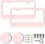 Polka Dots License Plate Frames，Polka dots Car Accessories for Women and Men ，Cute License Plate，Aluminum License Plate Frame Fits Standard US Vehicles Size 12.2 x 6 Inch (Pink-Polka dots)