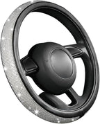 Steering Wheel Cover, Bling Crystal Rhinestones Auto Wheel Protector, Sparkly Cover Universal Fit Diverse 14.5-15 inch Steering Wheel, Interior Decor Car Accessories (White)