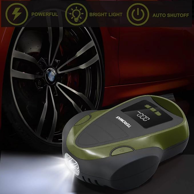 Tire Inflator Portable Air Compressor, Air Pump DC/AC for Car Tires 12V DC and Other Inflatables at Home 110V AC, Digital Electric Tire Pump with Pressure Gauge(Green)