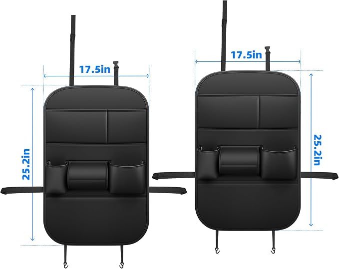 Back Seat Protector 2 Pack Fit for Jeep Grand Cherokee Car Kick Mats with Cup & Tissue Storage Organizer Pockets Waterproof Dirt Proof Faux Leather Auto Accessories for Kids(1 Pair Black)