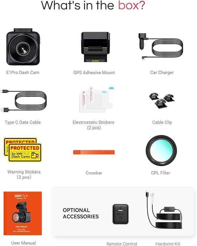 E1 Pro 4K Mini Dash Cam Front, STARVIS 2 PlatePix HDR Night Vision Car Camera, Built-in 5G WiFi GPS, 1.54'' IPS Screen, Voice Control, 24/7 Buffered Parking Mode, Support 1TB Max