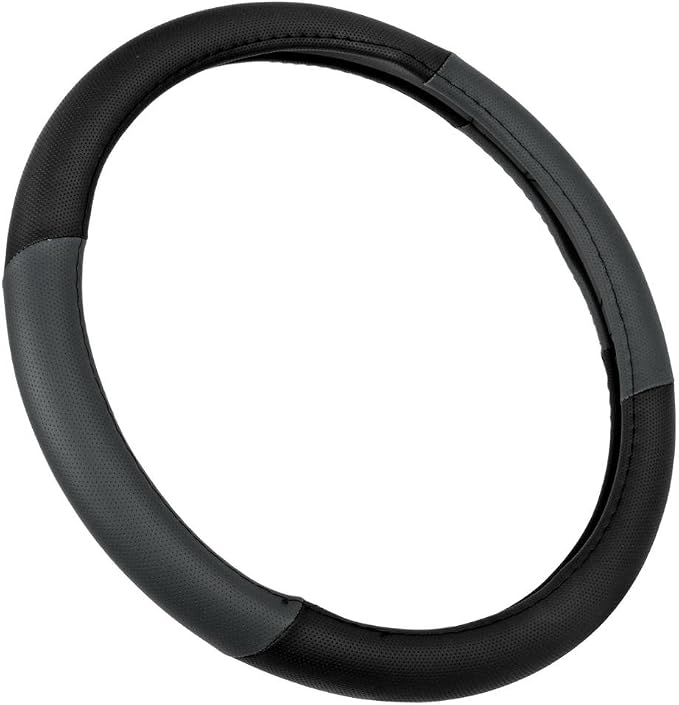Sporty Two Tone Ergonomic Grip Steering Wheel Cover - Plush Leather Grip for Standard Size Wheels 14.5-15 inch Gray/Black