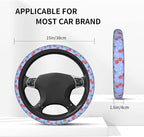 Purple Cherry Steering Wheel Cover for Women Men with 2 Pcs Car Coasters, Universal 14.5-15 Inch Rainbow Steering Wheel Covers Non-Slip Car Accessories for Girls