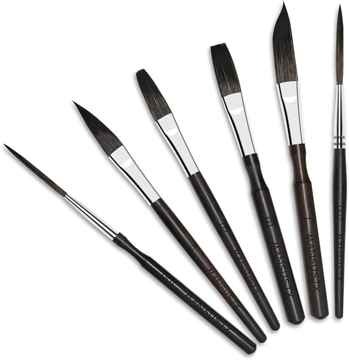 Starter Pinstriping Brush Kit 6 pcs High Performance Striping Brushes, Long Liner, Script Liner, Sword, Cat Tongue, Scroll Brushes for Lettering & Detailing