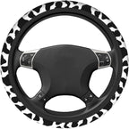 Black and White Cow Print Steering Wheel Cover Anti-Slip and Practical 14.5-15 Inch Universal Car Steering Wheel Cover with 2 Pieces Car Coasters Suitable for Men Women