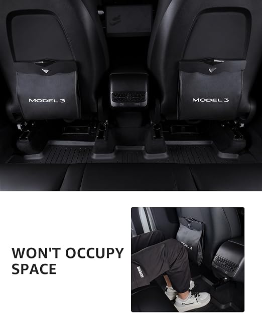 Trash Can for Tesla Model 3 2017-2023 Garbage Bag [Strong Magnetic Buckle] with LED Light 1PCS Backseat Hanging Garbage Bin Waterproof Faux Leather Model 3 Interior Accessories 2.5 Gallons