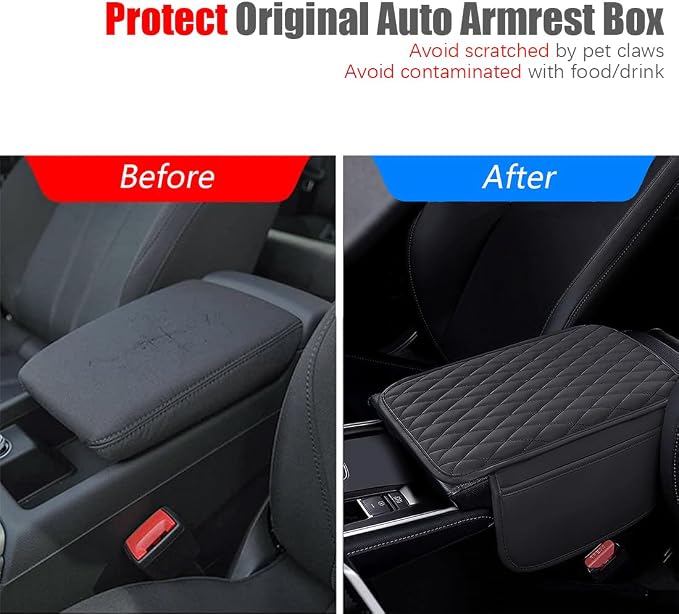 [Upgraded] Car Center Console Cover with 2 Storage Bags - Premium Nappa Leather Armrest Cover, Scratch & Wear Resistant, Waterproof Car Interior Accessories (Pink)