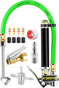 Tire Inflator with Gauge-10-120PSI, 3-in-1 Inflate, Deflate & Measure, Dual-Head & Lock-On Chuck, Tire Pressure Gauge with Rubber Hose, Compatible with 1/4" NPT Air Compressor