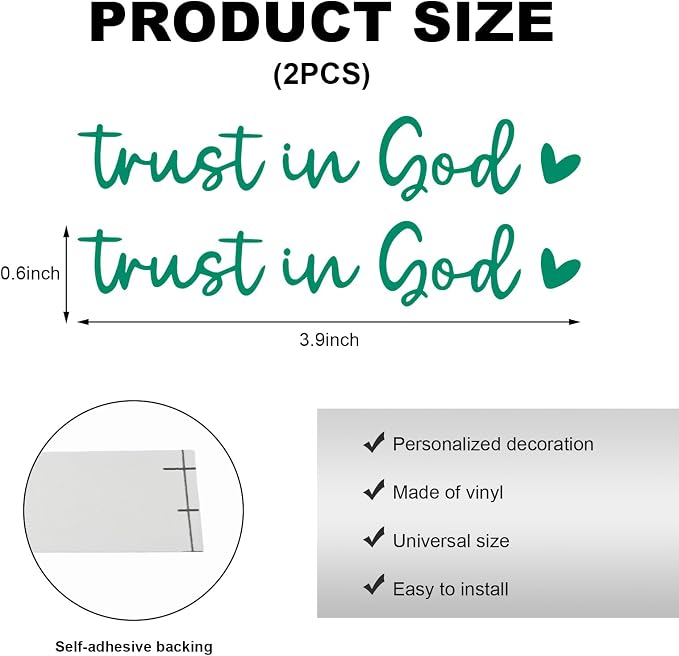 2PCS Trust in God Rearview Mirror Decals, Automotive Vinyl Rear View Mirror Decorative Stickers, Waterproof Trust in God Stickers for Car Truck Laptop, Car Accessories (Green)