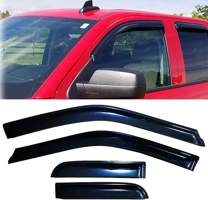 Side Window Visors rain Guards Vent Deflectors for 2015-2025 Ford F150 Super Cab 2017-2025 F250/350 Super Duty SuperCab Rain Guards Sun Shade Dark Smoke 4PCS