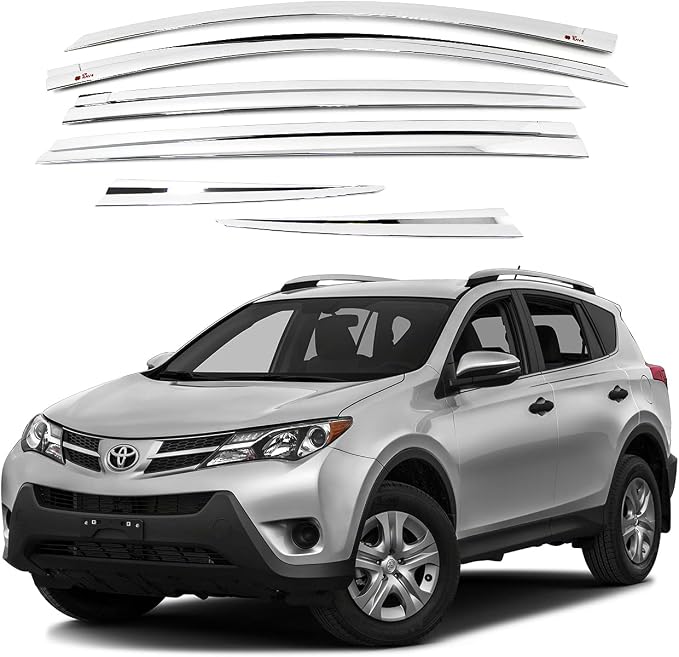 AUTOCLOVER Tape-On Rain Guards Window Visors 6 Pcs Set for Toyota Rav4 2013 2014 2015 2016 2017 2018 / Window Deflectors, Out-Channel Vent Shades (Chrome)