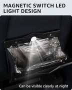 Trash Can for Tesla Model 3 2017-2023 Garbage Bag [Strong Magnetic Buckle] with LED Light 1PCS Backseat Hanging Garbage Bin Waterproof Faux Leather Model 3 Interior Accessories 2.5 Gallons