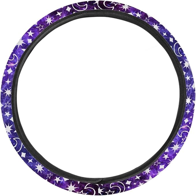Purple Gradient Moon Star Pattern Car Steering Wheel Cover, 15 inches, Universal Fit for Car, SUV, Van, RV, Easy to Install, Anti-Slip Design