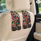 Cute Floral Car Seat Back Storage Headrest Hooks for Purses & Bags – 2PCS PU Leather Dual Metal Hooks, Backseat Organizer Accessories