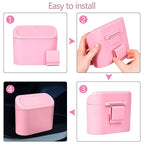 Pink Car Trash Can with Lid - 2 Pack, Mini Auto Garbage Can with 60 Trash Bags, Leakproof Automotive Garbage Container Bin, Multipurpose Organizers and Storage for Car, Home, Office (Pink)