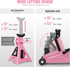 DNA Motoring 2 Ton Car Jack and Stands Kit 2T(4000 lbs) Capacity Low Profile Hydraulic Trolley Service/Floor Jack with 2 Ratchet Stands Combo for Home Garage Shop, Pink, TOOLS-00476-PK