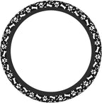 Paw Bones Steering Wheel Cover Car Elastic Steering Wheel Protector | Black White Dog Anti-Slip Breathable Car Accessories Interior for Women Men Universal 15 Inch Fit Auto SUVs Truck
