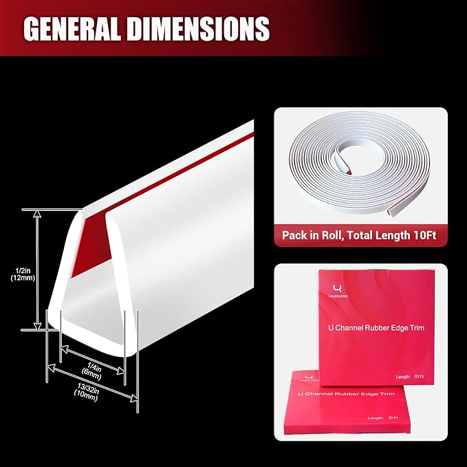 Rubber Edge Trim, Flexible Baby Proof Edge Trim for Sharp Edge, 1/4"(6mm) U Channel Edge Protector, Self-Adhesive Edge Guards for Plywood, Glass, Flexi-Glass, 10Ft, White, Silicone Material
