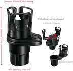 Dual Car Cup Holder Expander with 2.59" Base, 2-in-1 Universal Cup Holder Extender, 16 Cushion Pads for Stability, Expandable Top (2.87"-5.9") for Large Bottles, Mugs & Instant Noodle Bowls