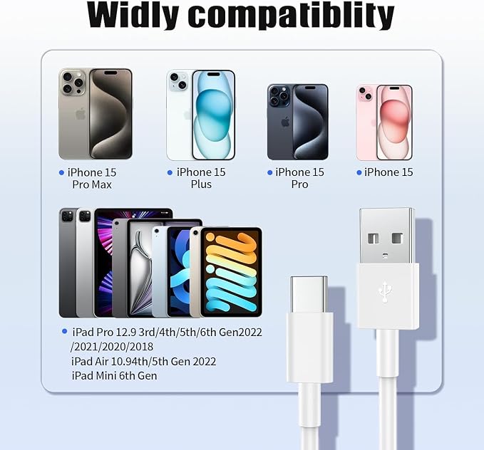 2Pack 3ft Car Carplay Cable for Apple iPhone 17 Pro Max/17 Air/16 Pro/15 Plus/15, USB A to USB C Carplay Charger Cord, iPad Pro 12.9/11,10th, Air 5th/ 4th,iPad mini 6th Gen Car Charging Cable 3 Feet