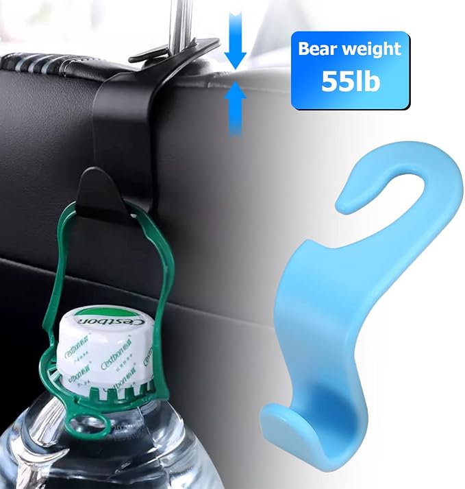 Car Back Seat Headrest Hooks, 4PCS Vehicle Backseat Storage Organizer Hanger, Multifunctional Auto Headrest Hidden Hook Universal for Handbag Purse Backpacks Bags (Light Blue)